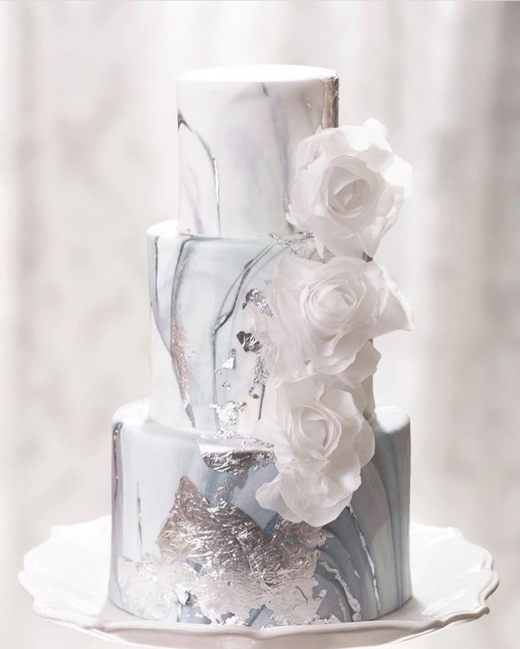 Blush & Grey Marble Fondant Wedding Cake