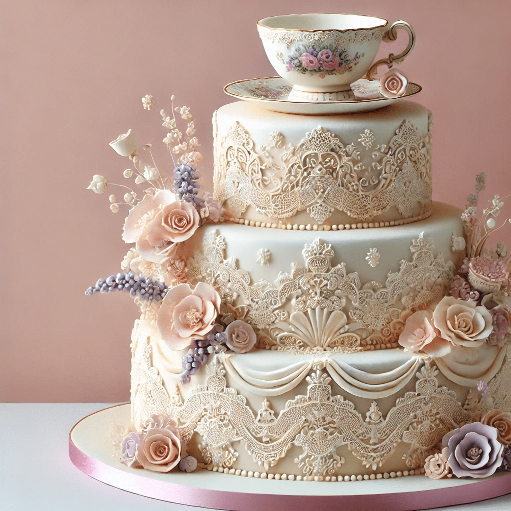 Tea Cup & Lace Wedding Cake