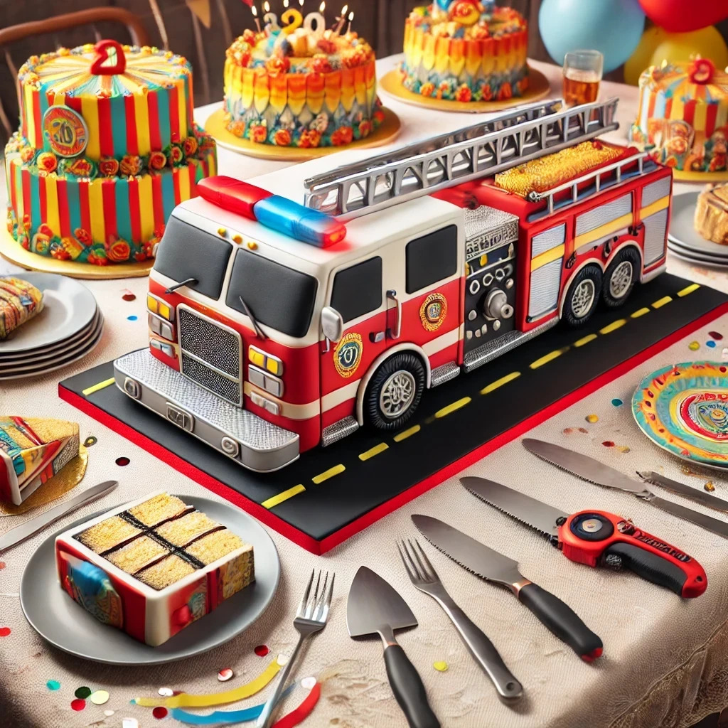 Serving the Fire Truck Cake