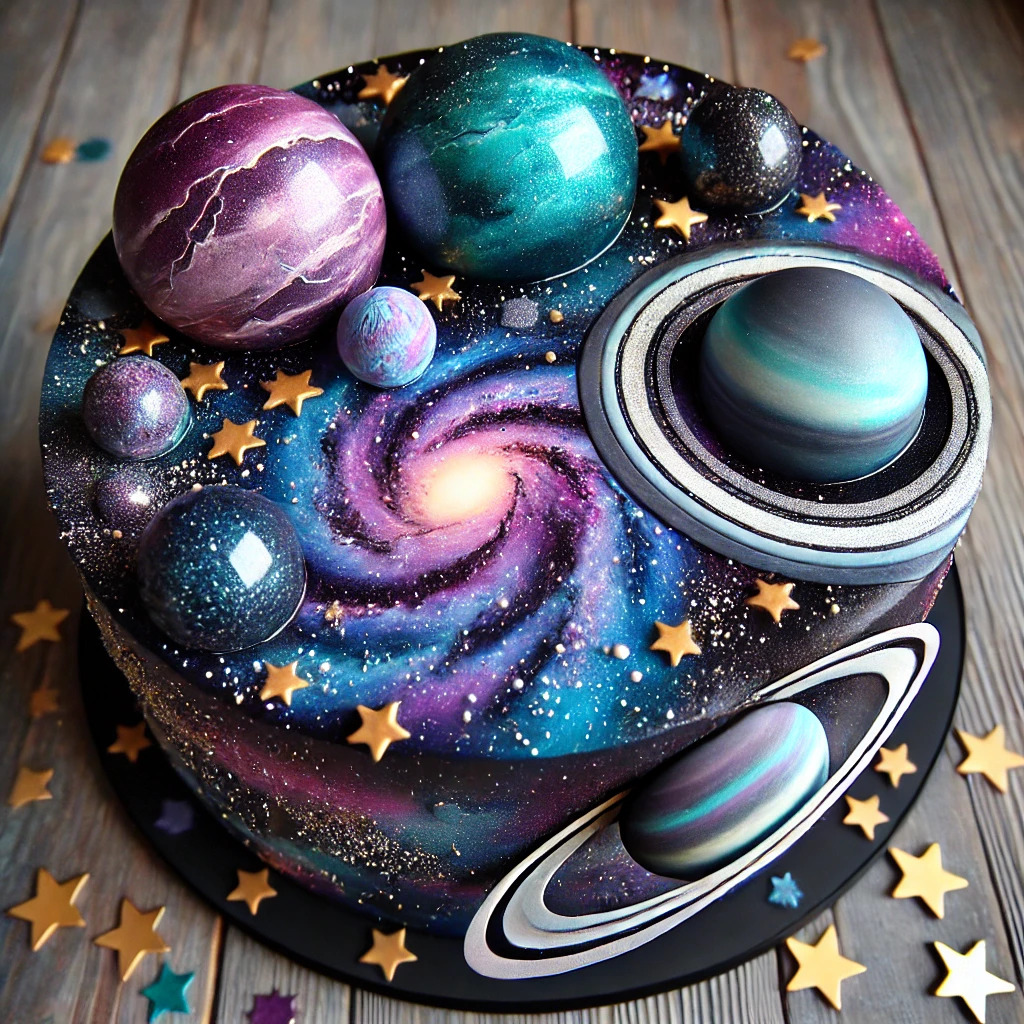 Making a Galaxy Cake with Planet Decorations Tutorial