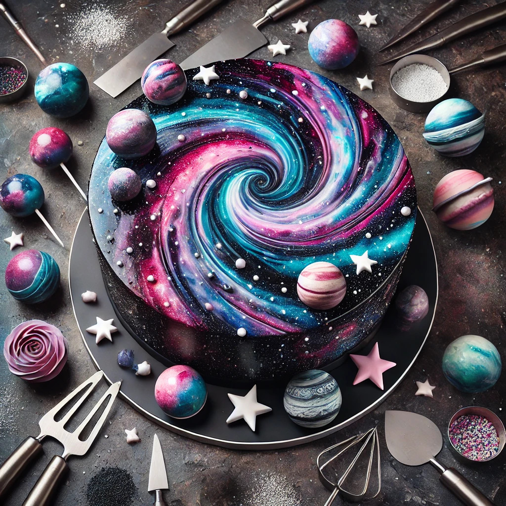 Galaxy Cake with Planet Decorations Tutorial